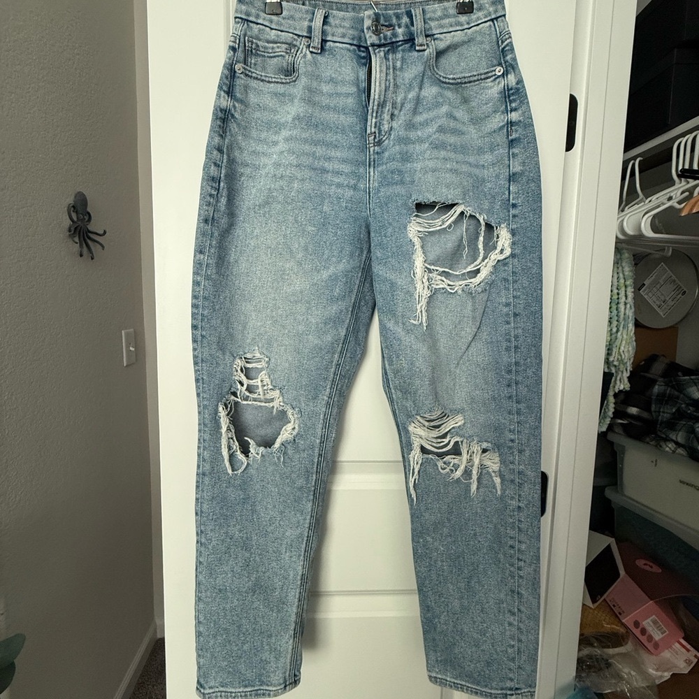 American Eagle Women’s Distressed Curvy fit Mom Jeans